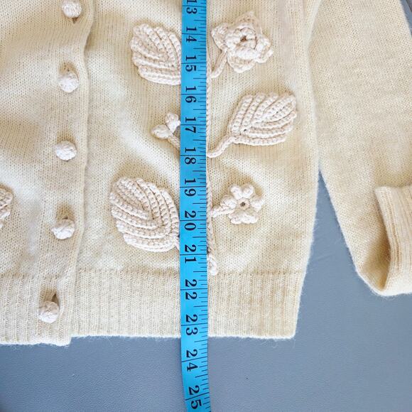 Tory Burch Wool Alpaca Cardigan With Embroidered Florals, Beige Cream, Size XS - Picture 8 of 12